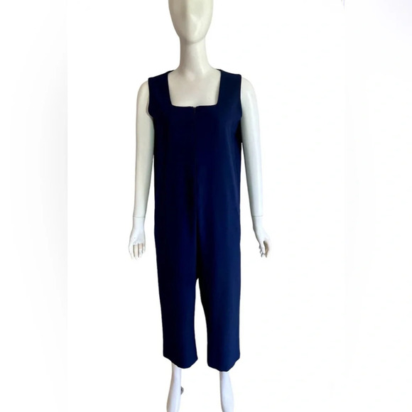 Lucio Vanotti Size L Sleeveless Square Neck Blue Jumpsuit Romper Drop Crotch - Picture 1 of 9